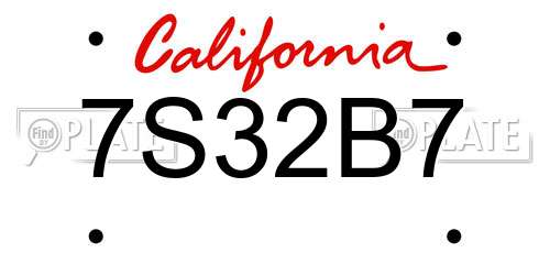 7S32B7 California License Plate