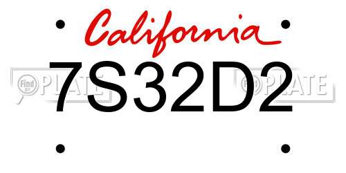 7S32D2 California License Plate
