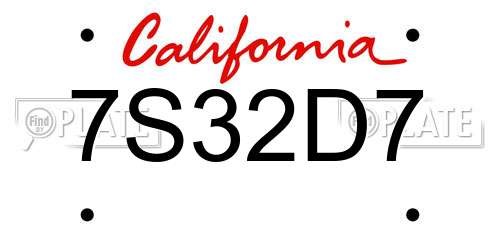 7S32D7 California License Plate