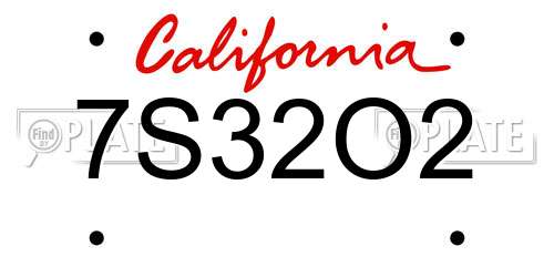 7S32O2 California License Plate