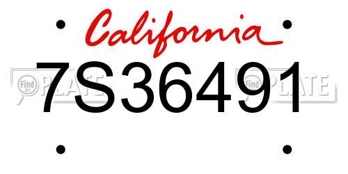 7S36491 California License Plate