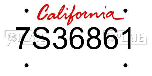 7S36861 California License Plate
