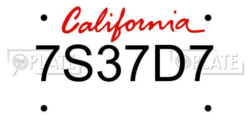 7S37D7 California License Plate
