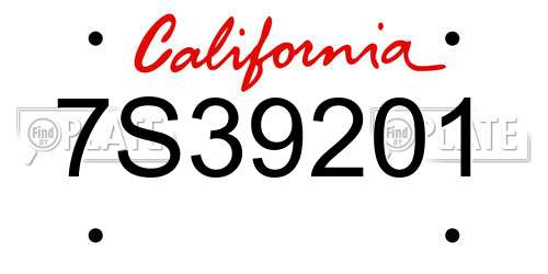 7S39201 California License Plate