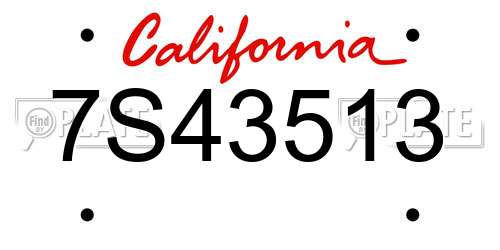 7S43513 California License Plate