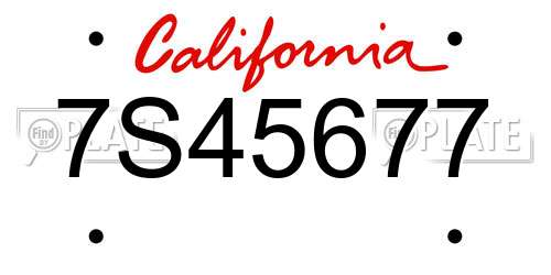 7S45677 California License Plate
