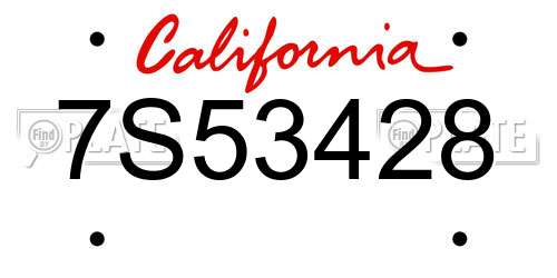 7S53428 California License Plate