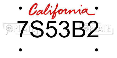 7S53B2 California License Plate