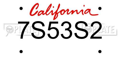 7S53S2 California License Plate