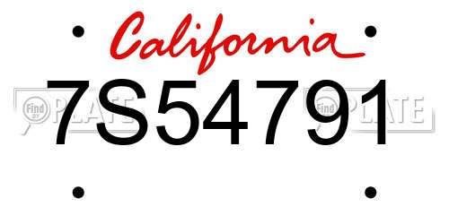 7S54791 California License Plate