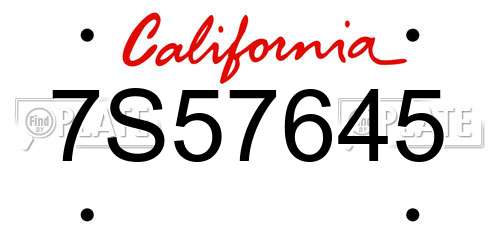 7S57645 California License Plate