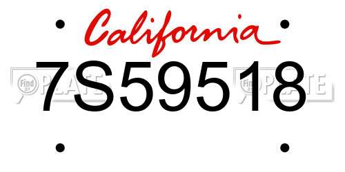 7S59518 California License Plate