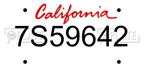 7S59642 California License Plate