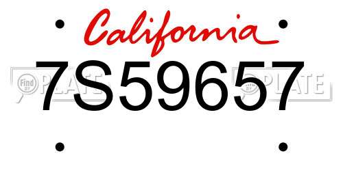 7S59657 California License Plate