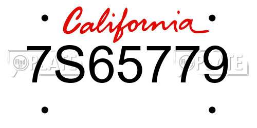 7S65779 California License Plate