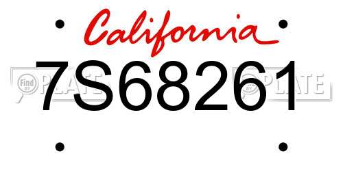 7S68261 California License Plate