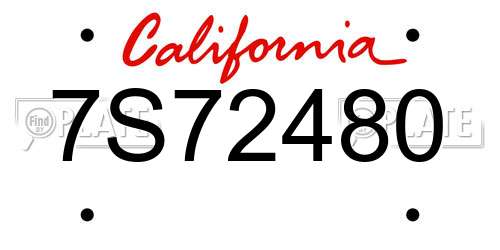 7S72480 California License Plate