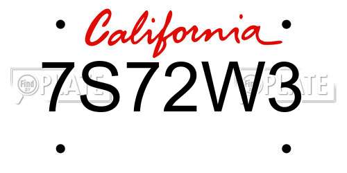 7S72W3 California License Plate