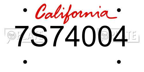 7S74004 California License Plate