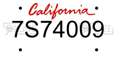 7S74009 California License Plate