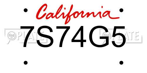7S74G5 California License Plate
