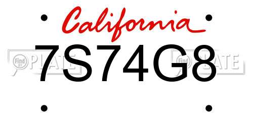 7S74G8 California License Plate