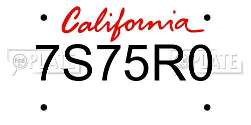 7S75R0 California License Plate