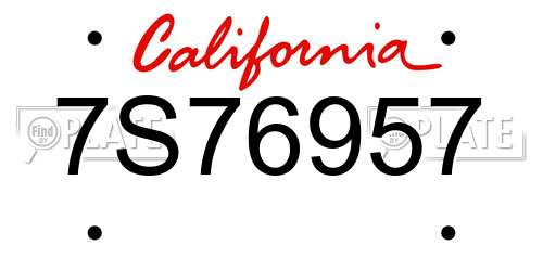 7S76957 California License Plate
