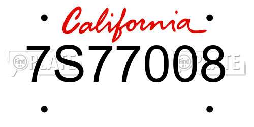 7S77008 California License Plate