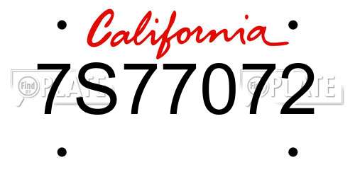 7S77072 California License Plate