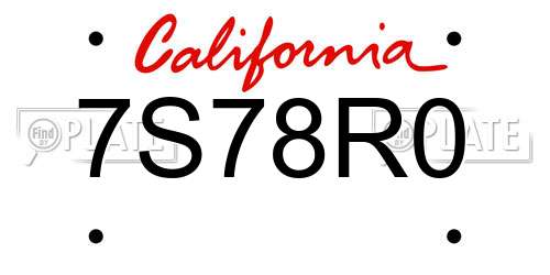 7S78R0 California License Plate