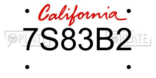 7S83B2 California License Plate