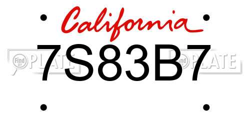 7S83B7 California License Plate