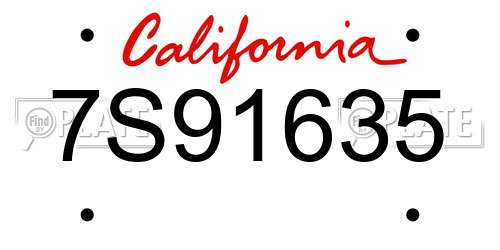 7S91635 California License Plate
