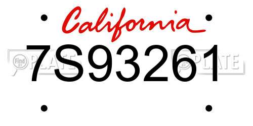 7S93261 California License Plate