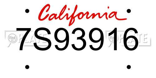 7S93916 California License Plate