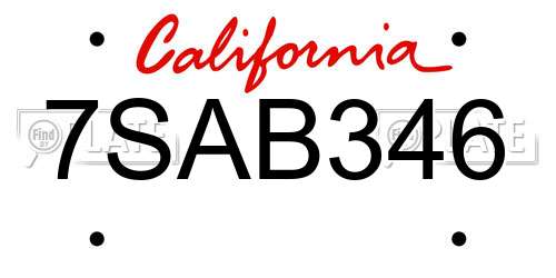 7SAB346 California License Plate
