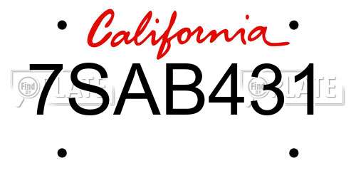 7SAB431 California License Plate