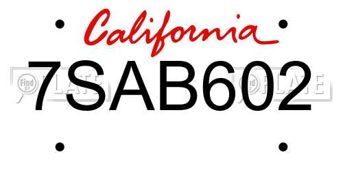 7SAB602 California License Plate