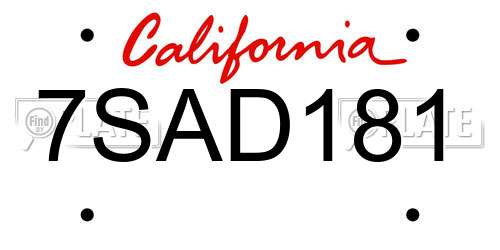 7SAD181 California License Plate