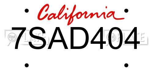 7SAD404 California License Plate
