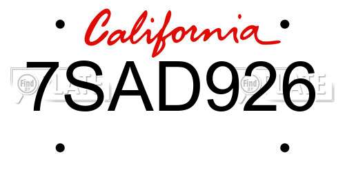 7SAD926 California License Plate