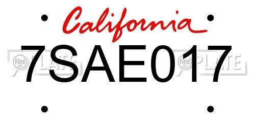 7SAE017 California License Plate