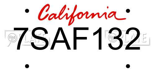 7SAF132 California License Plate