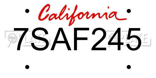 7SAF245 California License Plate