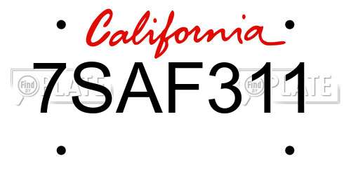 7SAF311 California License Plate