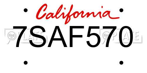 7SAF570 California License Plate