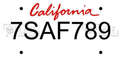 7SAF789 California License Plate