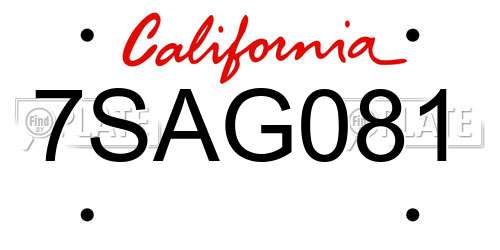 7SAG081 California License Plate