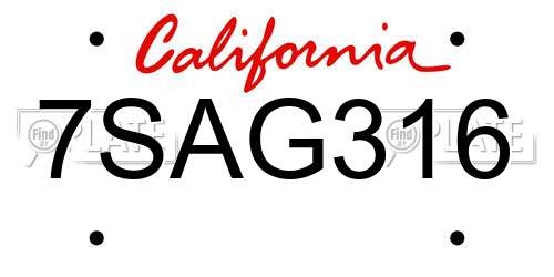 7SAG316 California License Plate